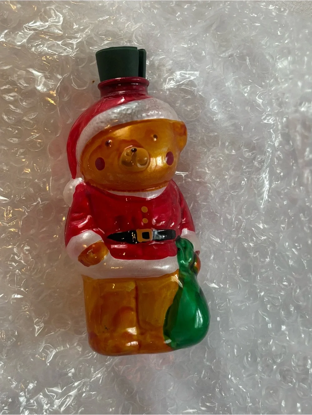 Vintage Avon Red and Green Santa Bear Molded Glass Light Cover-Ornament